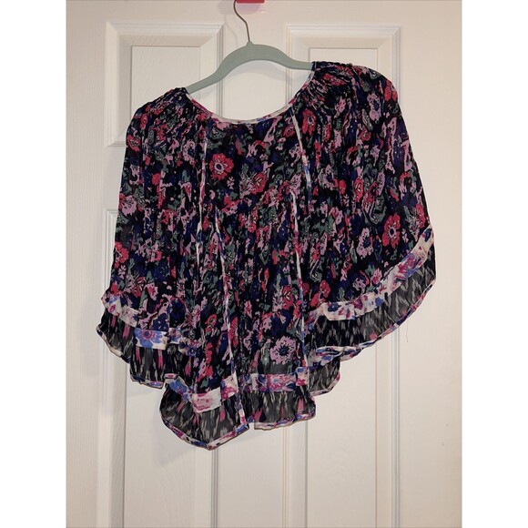 Isabel Marant Étoile Blouse Roxini Floral Print Sheer Navy Blue Pink Women's 34 - Picture 9 of 10